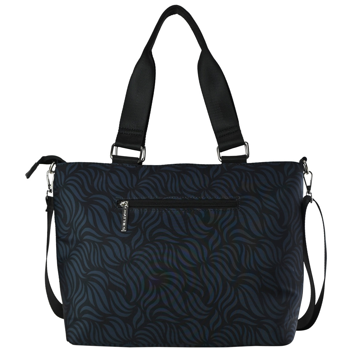 Bolso Tote Grande Chatties Floreada Con Compartimentos Color Negro