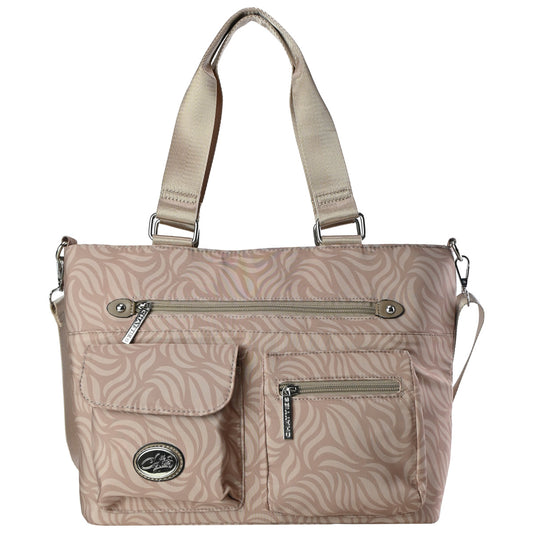 Bolso Tote Grande Chatties Floreada Con Compartimentos Gris Pardo